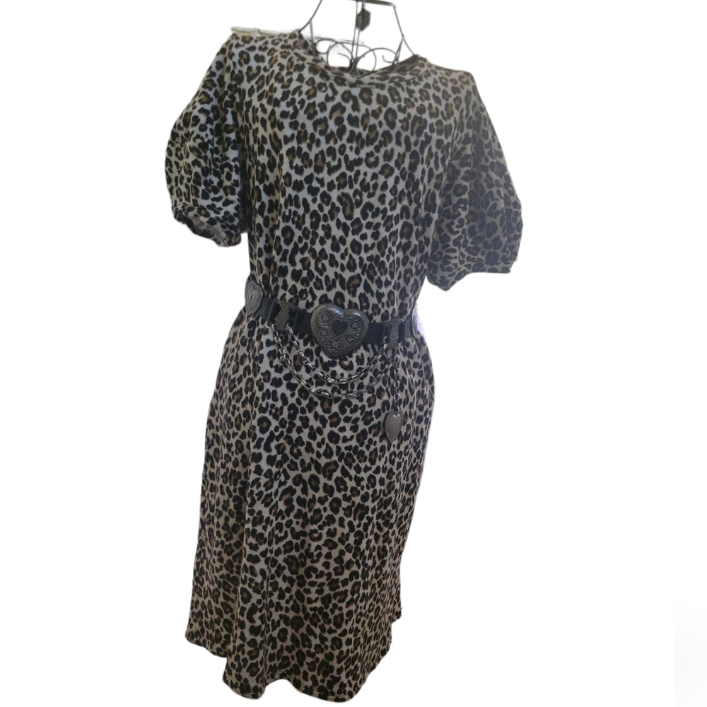 VELVET BY GRAHAM & SPENCER leopard dress L puff sleeve